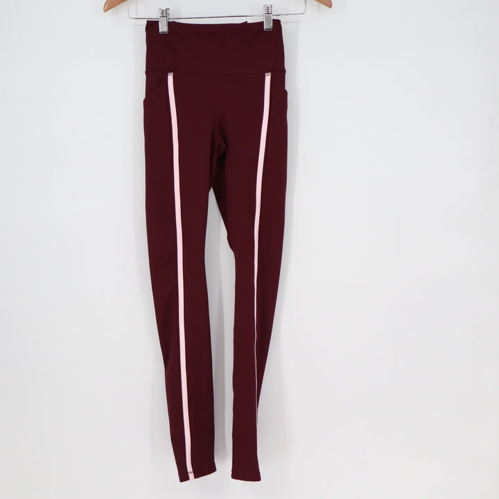 DSG Womens Activate 7/8 Leggings Team Burgundy Pink Stripe High Rise XS NEW