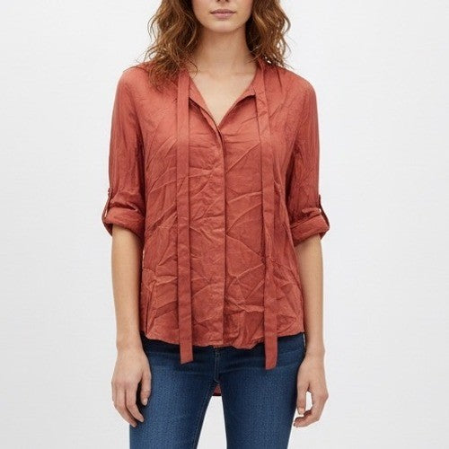 FP Red Orange Viscose Rayon Tunic Shirt Blouse Top Womens Size S