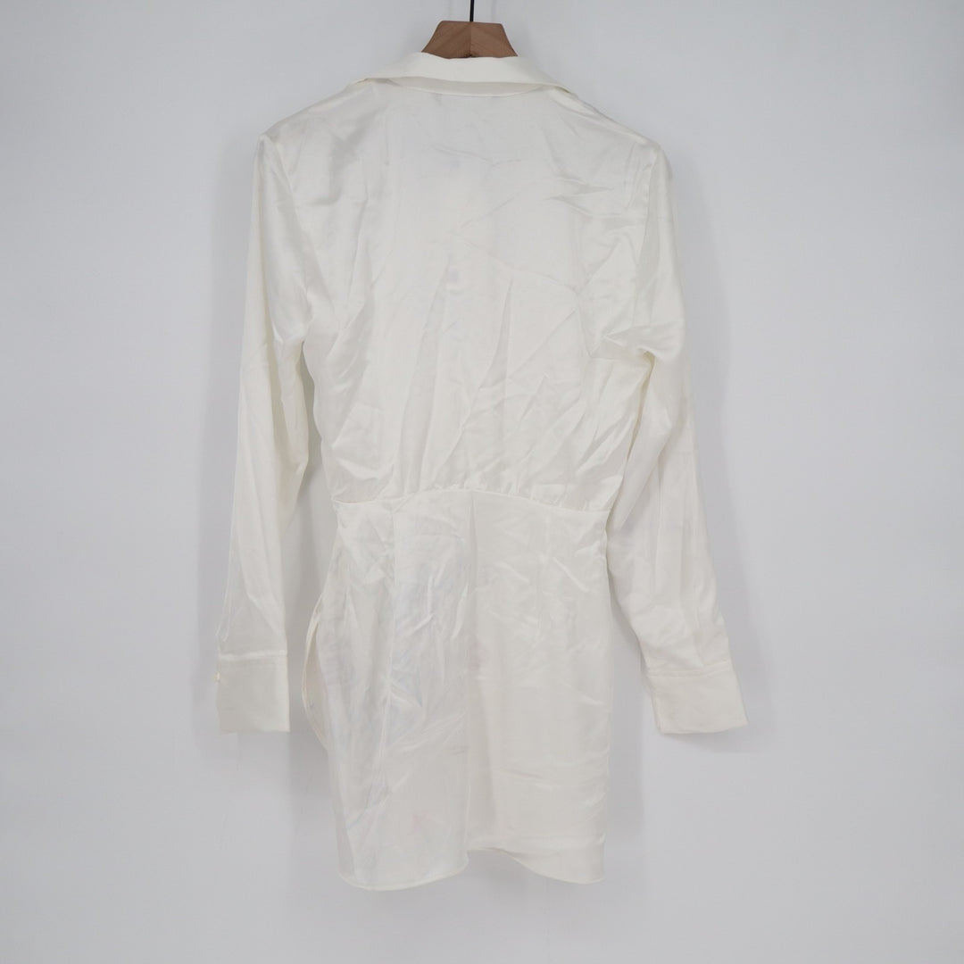 Zara Mini Dress Womens XS White Satin Effect Long Sleeve Surplice Neck Summer