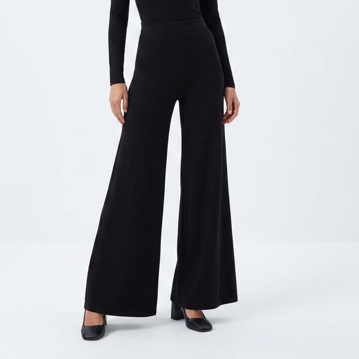 Trousers Womens Core Black Knitted Pull On High Rise Street Wear Flared Leg