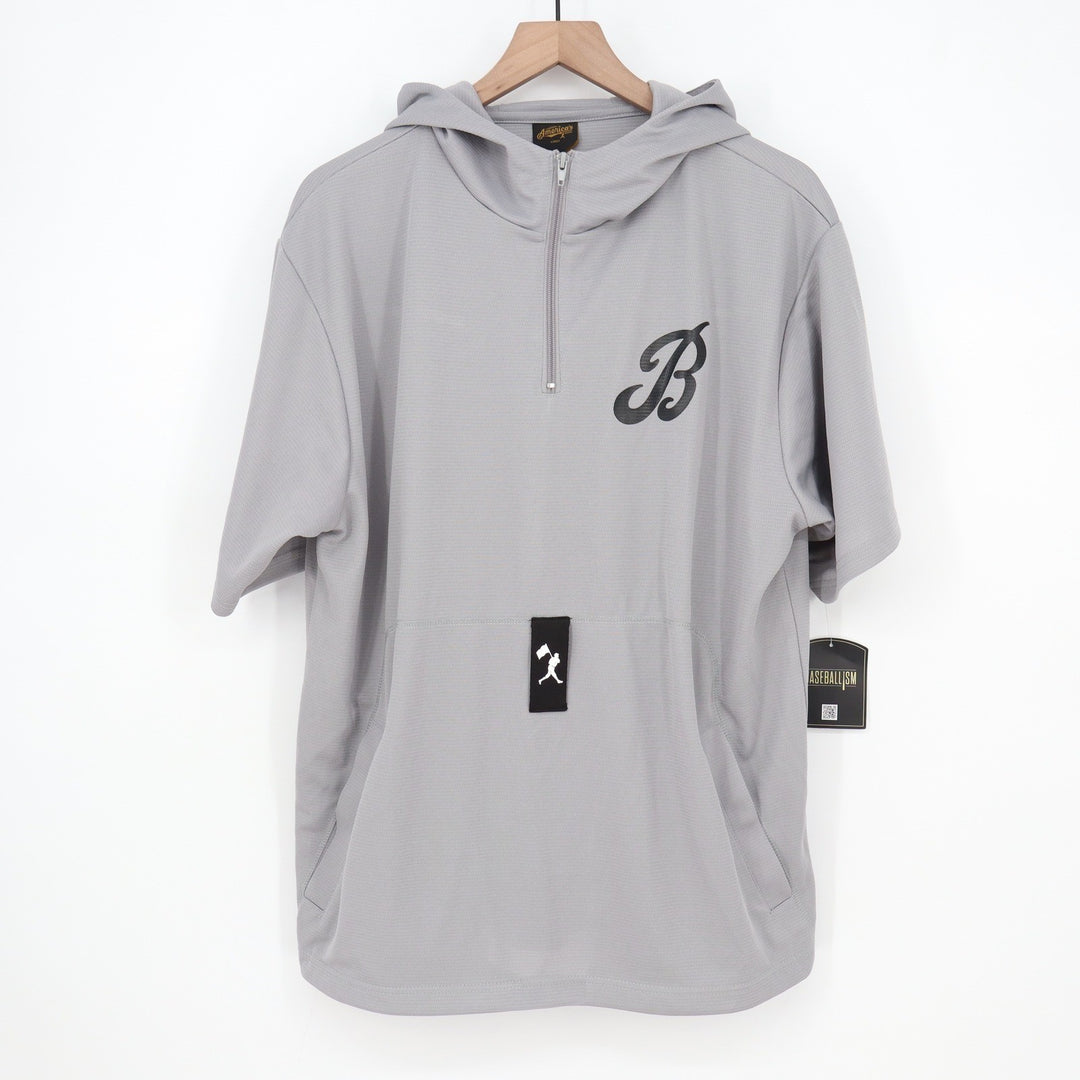 Baseballism Mens Gray Short Sleeve Quarter Zip Hoodie Mesh Training Shirt Large