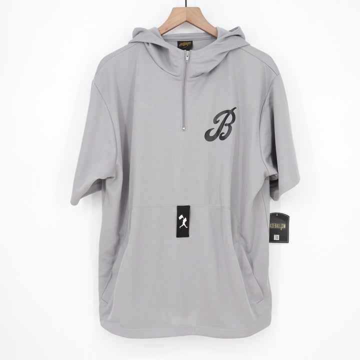 Baseballism Mens Gray Short Sleeve Quarter Zip Hoodie Mesh Training Shirt Large