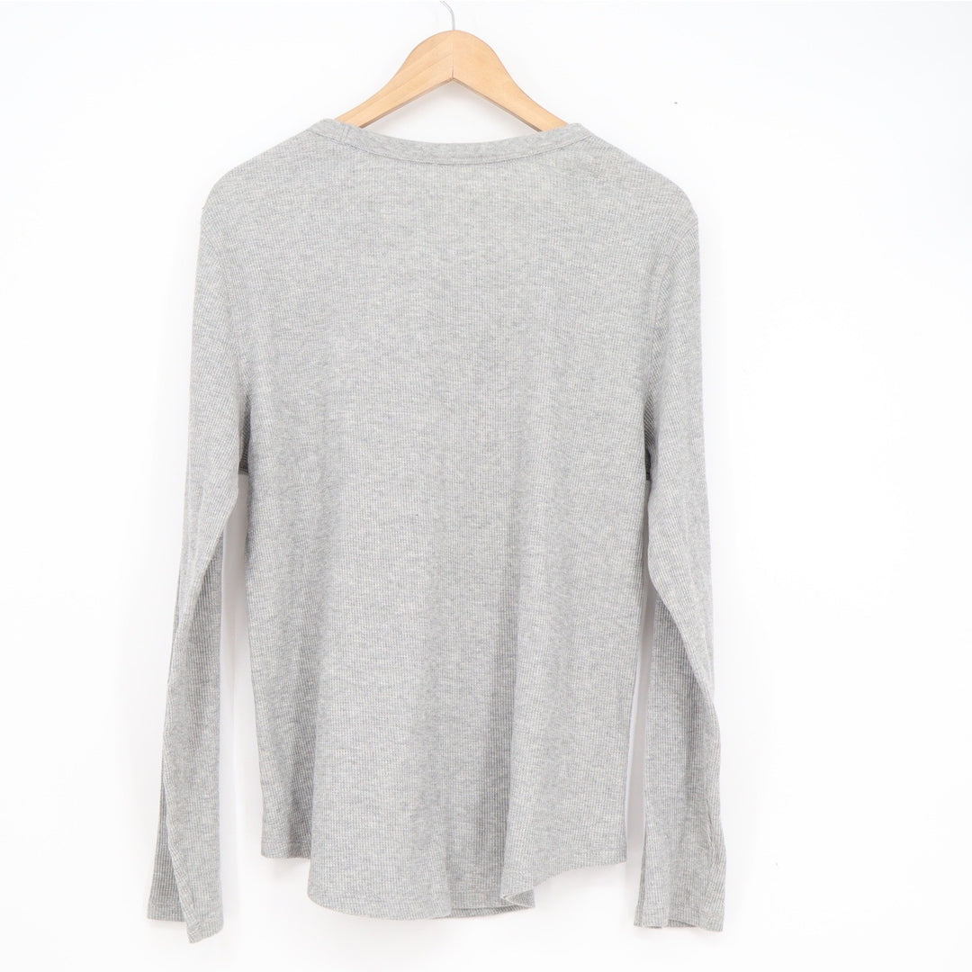 Gap Womens XL Gray Ribbed Knit Long Sleeve Scoop Neck Curved Hem Top