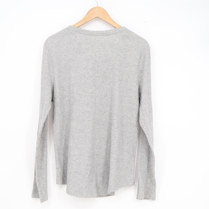 Gap Womens XL Gray Ribbed Knit Long Sleeve Scoop Neck Curved Hem Top
