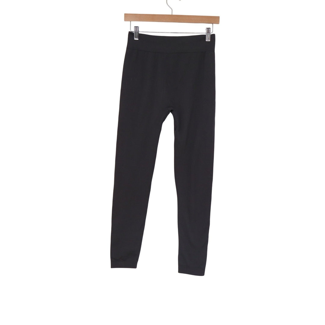 Seamless Black Leggings One Size High Waist Ribbed Waistband Nylon Spandex