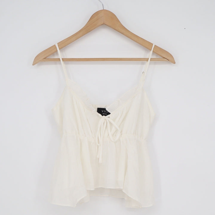 VICI Cream White Ruffle Tie Front Smocked Peplum Camisole Top Small