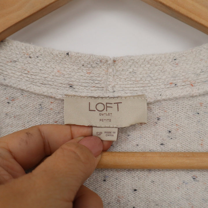 Loft Outlet Petite Cream Flecked Open Front Cardigan Sweater SP