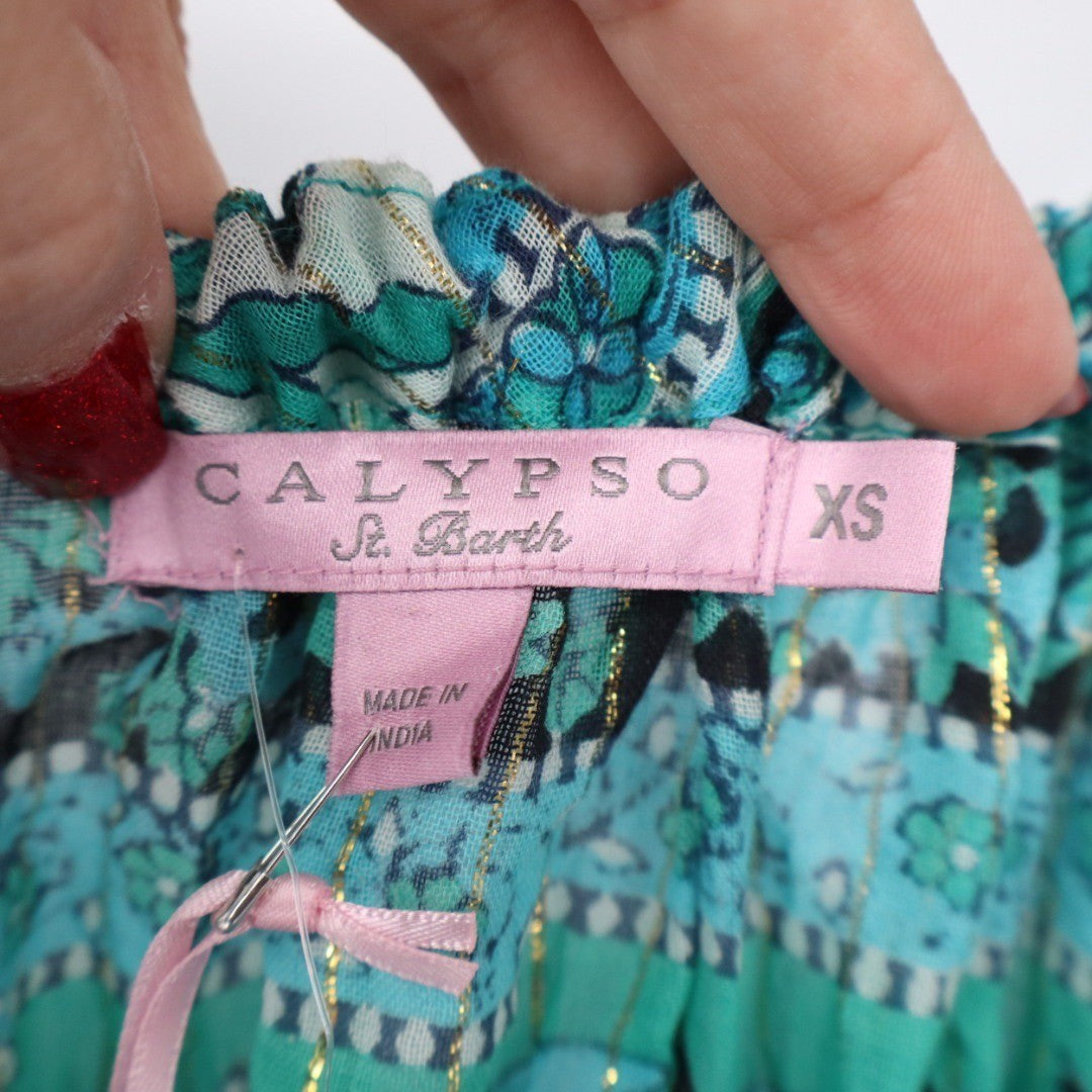Calypso St Barth Jumpsuit XS Blue Black Paisley Print Spaghetti Strap