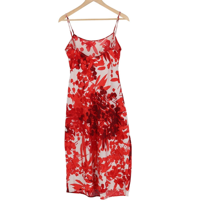 Natori Private Luxuries Red White Floral Abstract Slip Dress Midi Small DVA 971