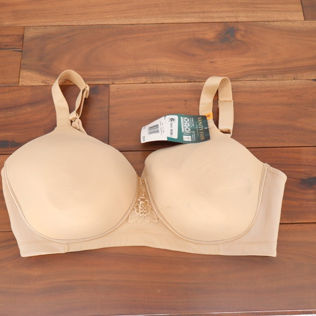 Vanity Fair Beauty Back Bra Women 38DD Beige Stretch Full Figure Wirefree Padded