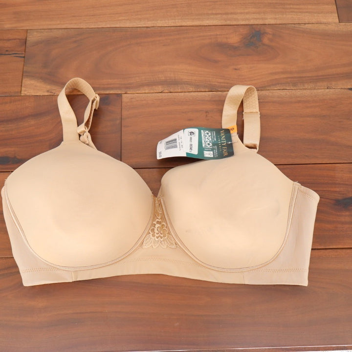 Vanity Fair Beauty Back Bra Women 38DD Beige Stretch Full Figure Wirefree Padded