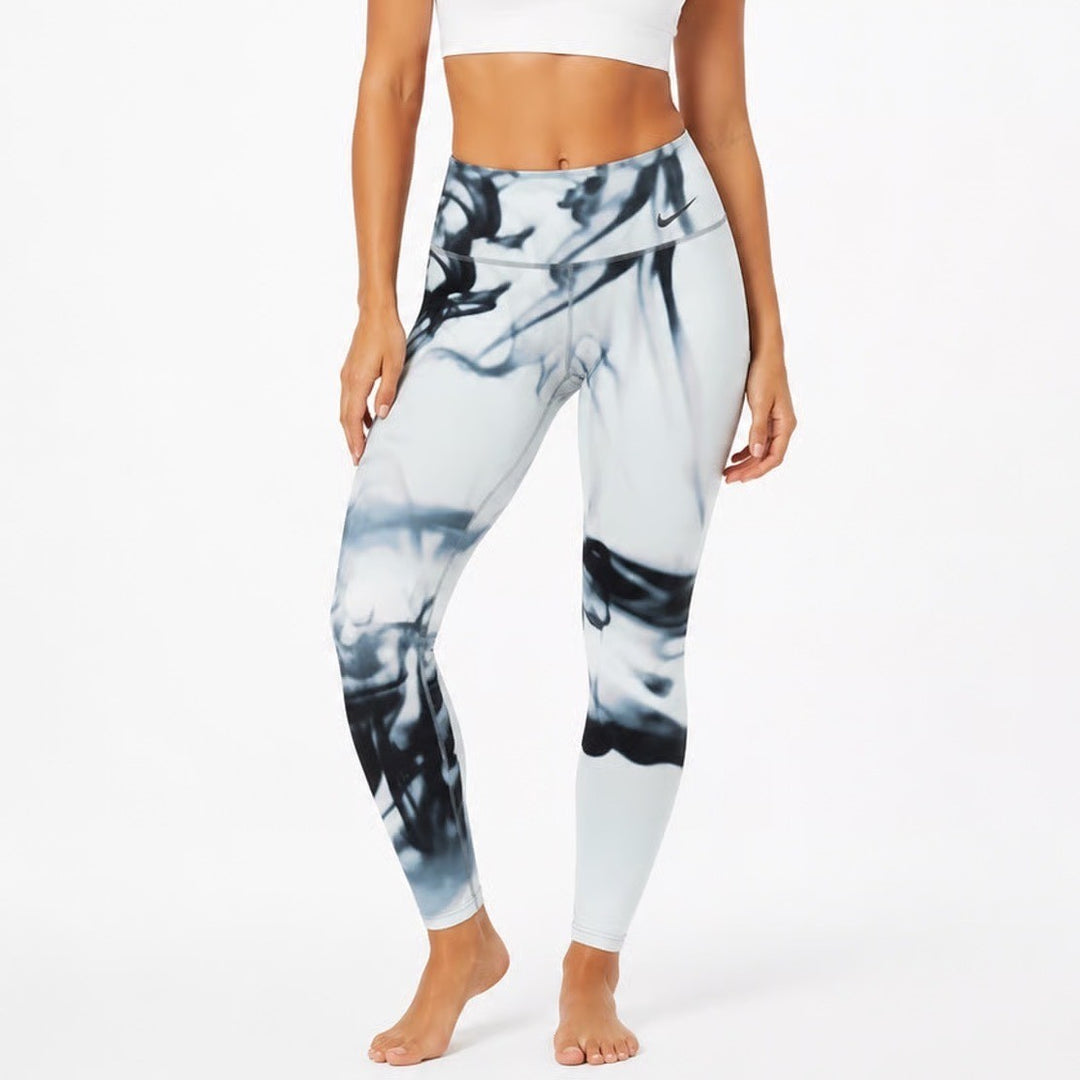 Nike Dri-FIT Women L Blue Black Abstract Smoke Ink Print Leggings