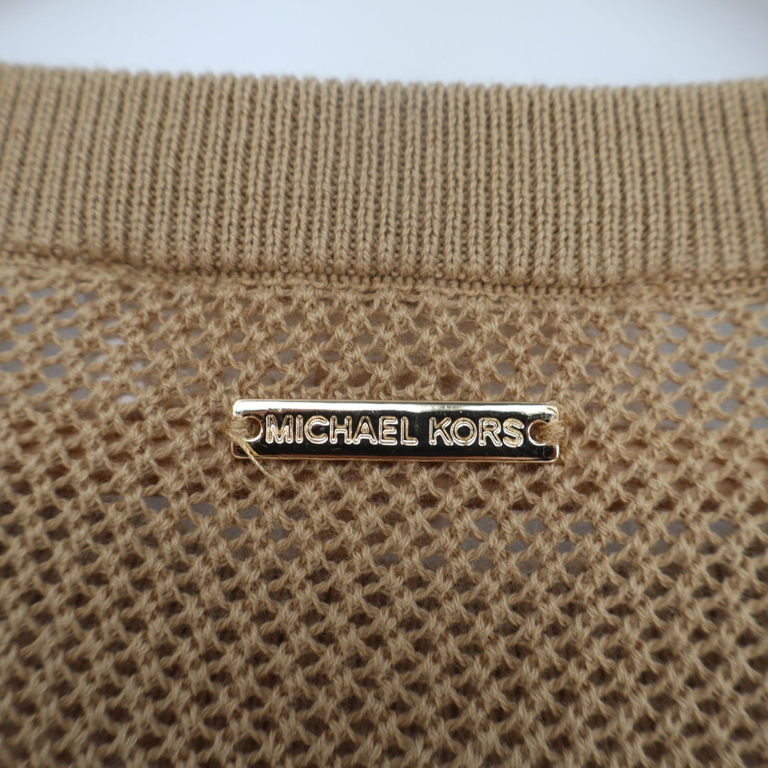 Michael Kors Sweater Womens Medium Brown Open Knit Ribbed Crew Neck Long Sleeve