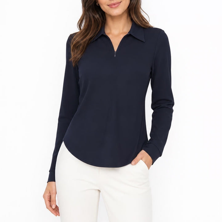 Theory Womens Navy Blue Quarter Zip Long Sleeve Polo Top Size P Petite