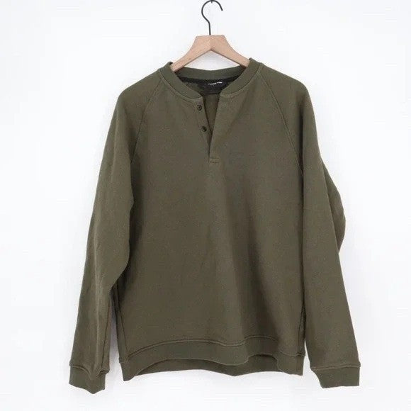 American Giant Midweight Sweatshirt Mens M Olive Green Cotton Snap Henley Neck