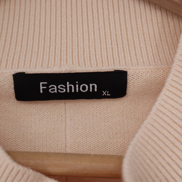 Fashion Mock Neck Cream Knit Sweater Oversized Center Seam Pullover XL