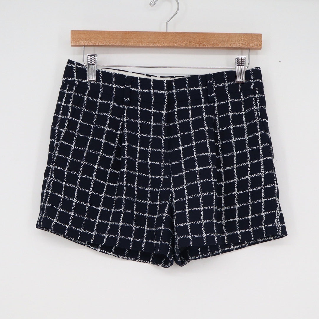 Armani Exchange Navy Blue White Windowpane Grid Tailored Shorts Womens Size 2