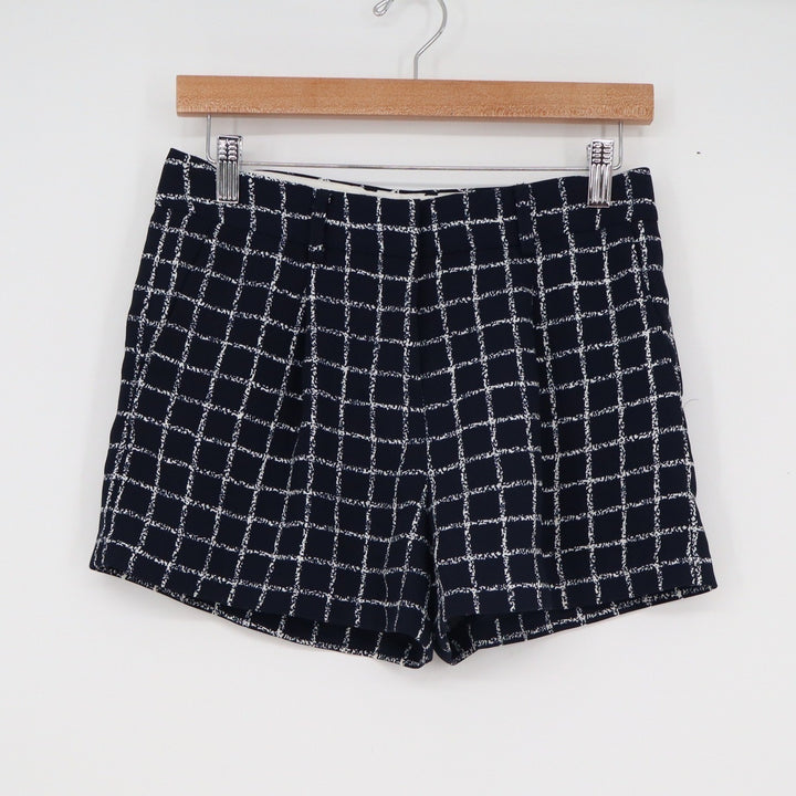 Armani Exchange Navy Blue White Windowpane Grid Tailored Shorts Womens Size 2