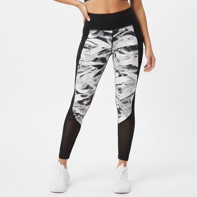 Athleta Black White Abstract Print Mesh Leggings Athletic Pants Size M