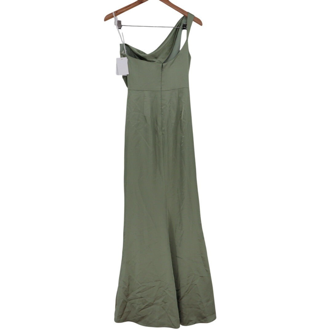 After Six One-Shoulder Cat-Eye Neckline Fit and Flare Satin Maxi Dress Size 2