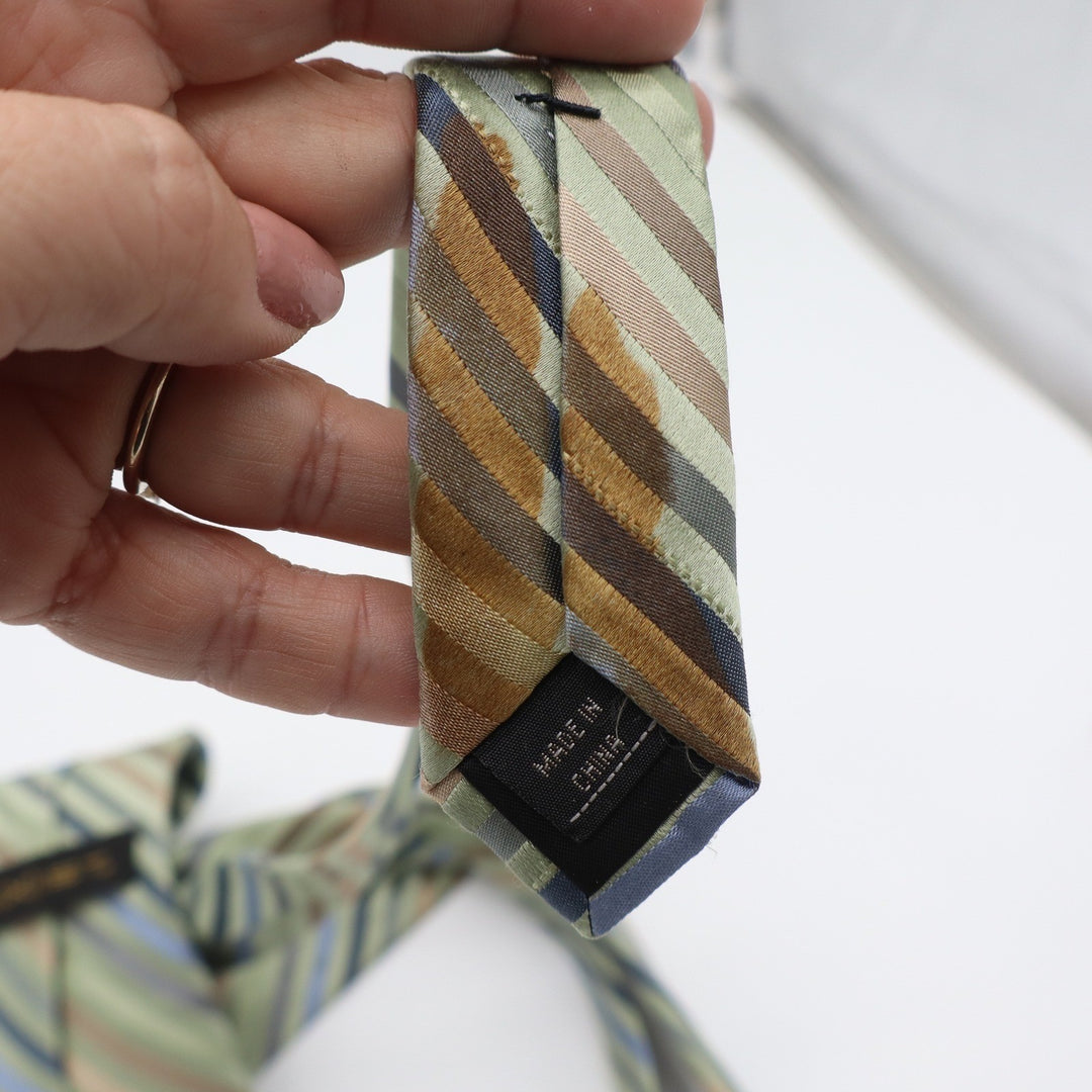 Axist Mens Necktie Sage Green Blue Tan Brown Diagonal Striped Classic