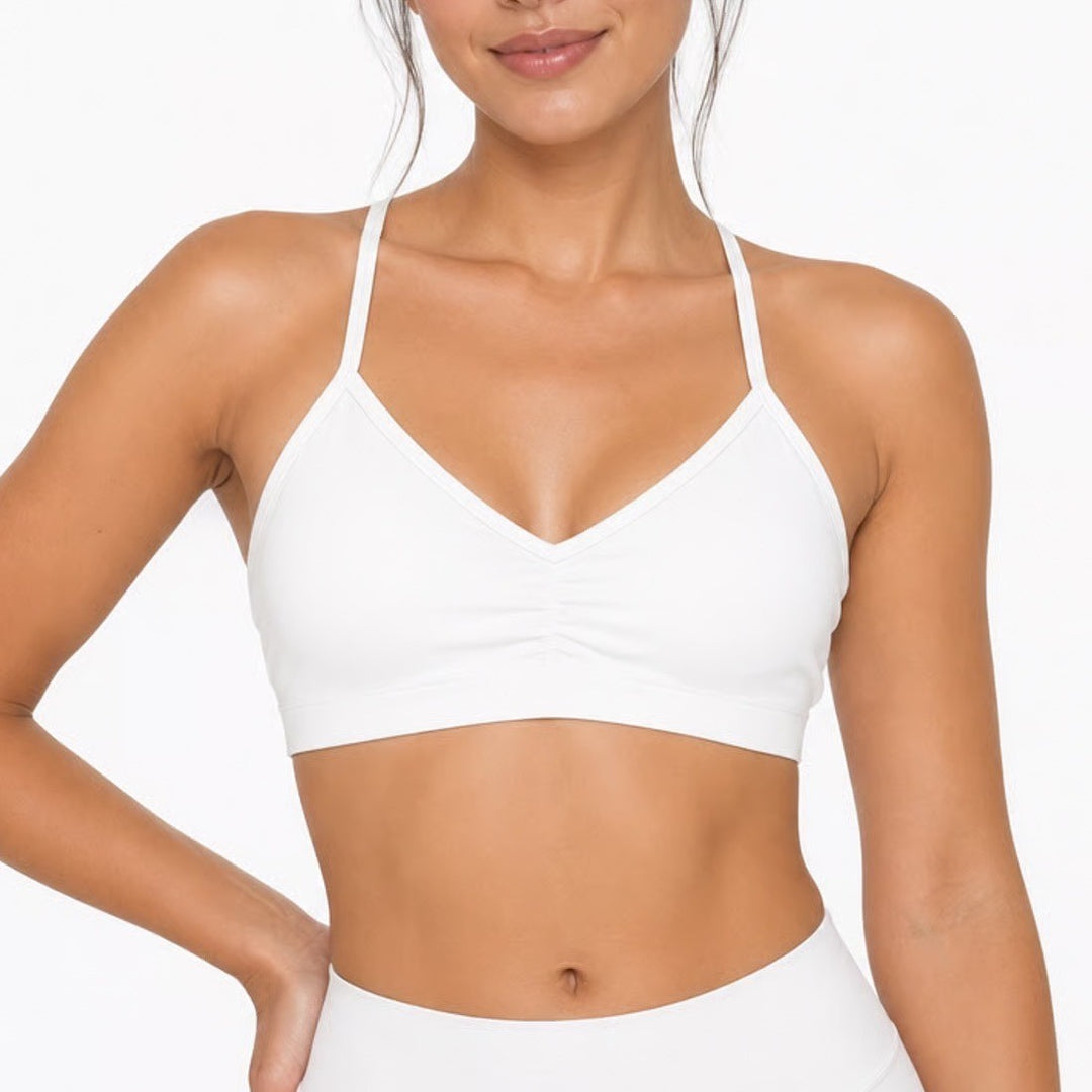 Crz Yoga Sport Bra Womens White Racerback Spaghetti Straps Wireless Activewear