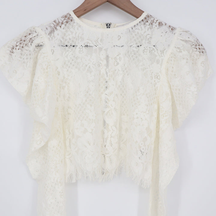 Naked Wardrobe The Statement White Lace Ruffle Tie Crop Top Small