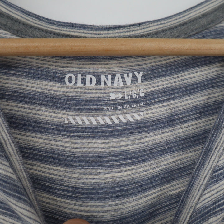 Old Navy Mens Blue Grey Striped V-Neck Short Sleeve T-Shirt Size Large L