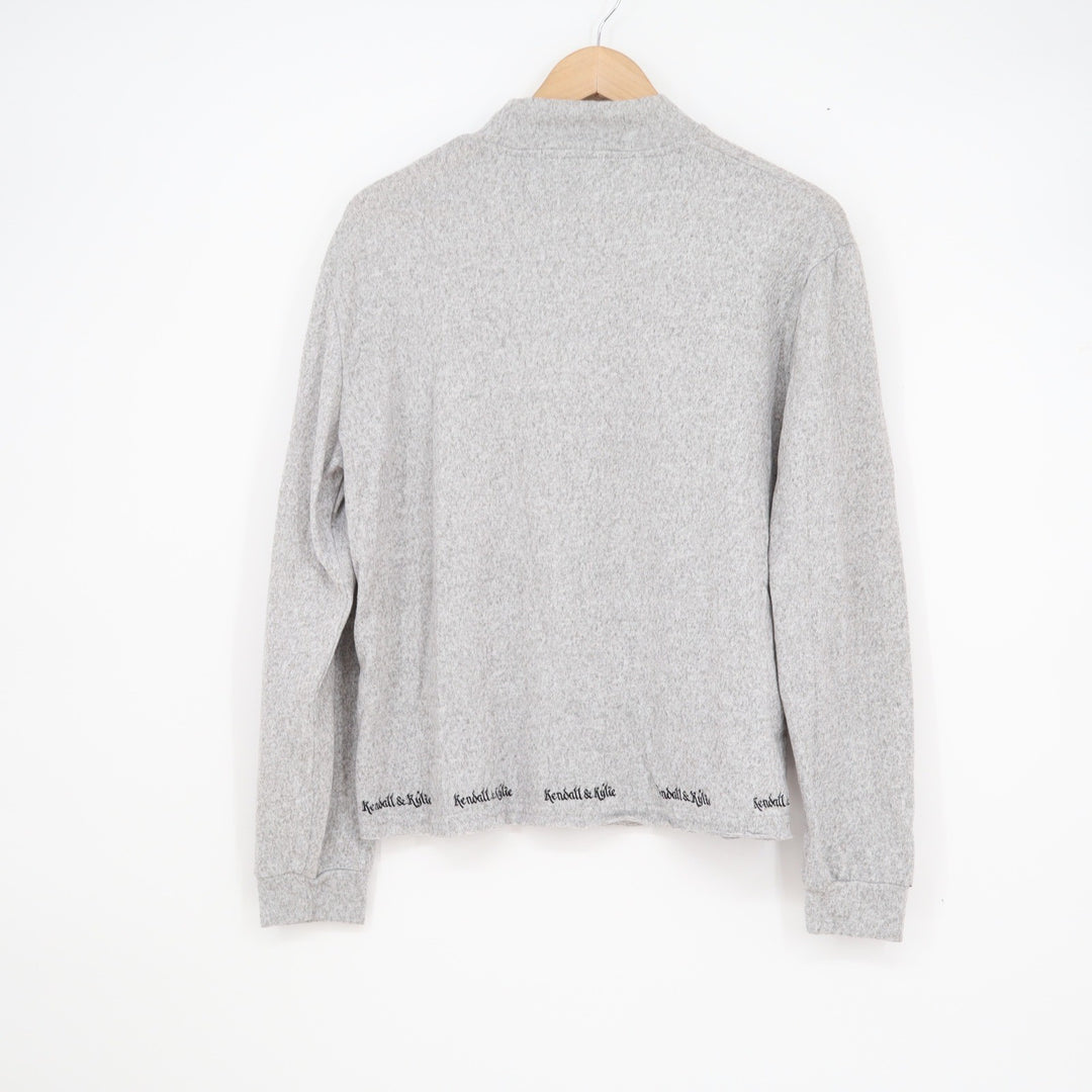 Kendall + Kylie for OVS Womens Mock Neck Sweatshirt Gray Embroidered Hem Size M