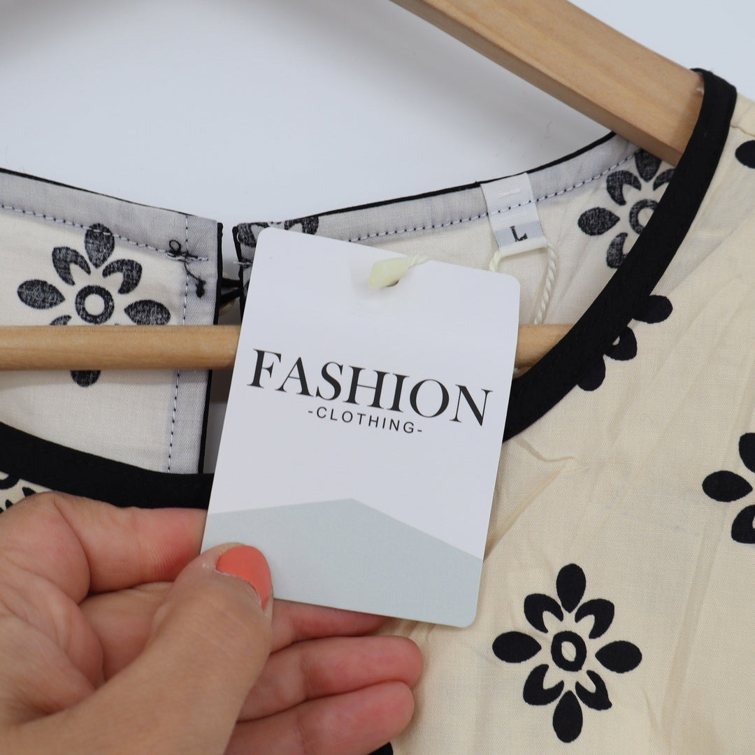 Fashion Clothing Womens Floral Sleeveless Button Back Top Cream Black