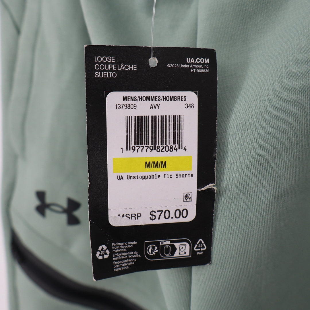 Under Armour Mens Unstoppable Fleece Shorts Sage Green Size Medium