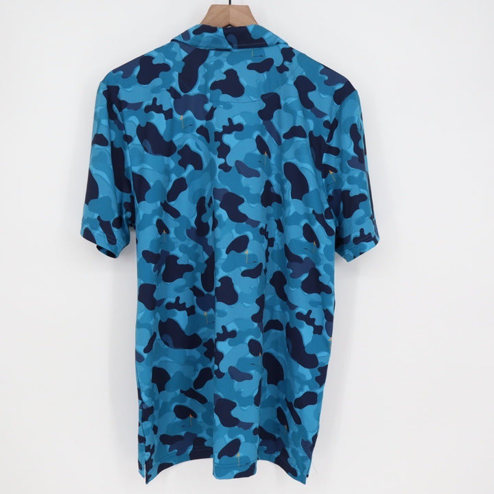 Good Good Golf Polo Shirt Men's Medium Blue Camo "Fighting for Par" Short Sleeve