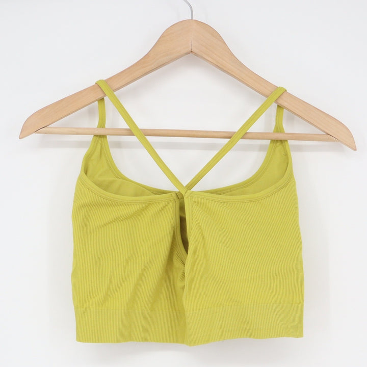 Puma Womens Ribbed Seamless Sports Bra Lime Green Cross Back Size L