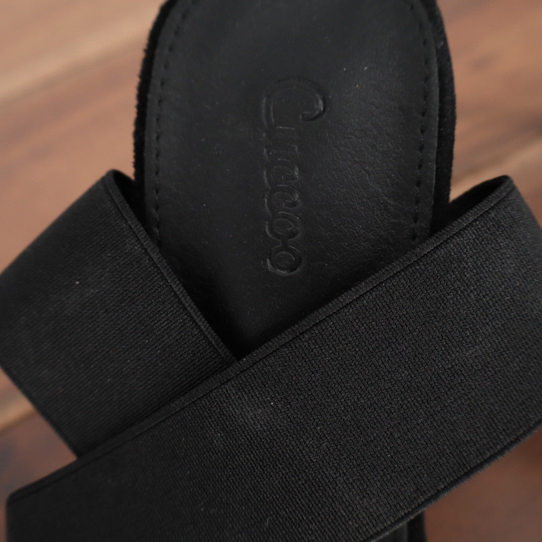 Cucco Black Suede Elastic Strap Stiletto Heeled Mules Sandals Size 37