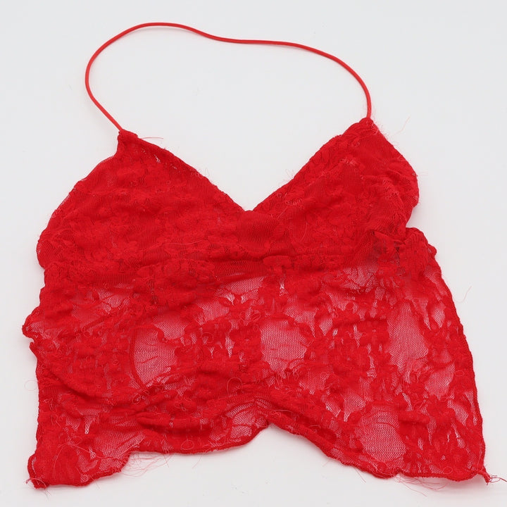 SHEIN Crop Top Womens XS Halter Red Floral Lace Strappy Tie Back Excellent