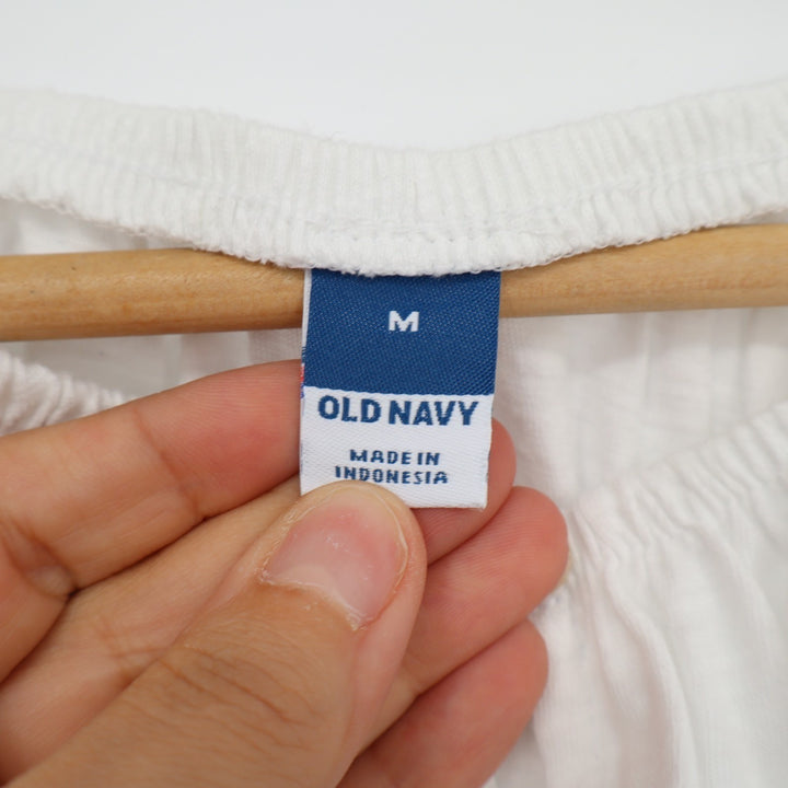 Old Navy Tunic Top Womens Medium White Pleated Short Sleeve Round Neck Pullover