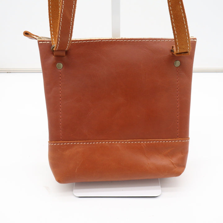 Portland Leather Goods Cognac Brown Full Grain Leather Crossbody Bag Small Zip