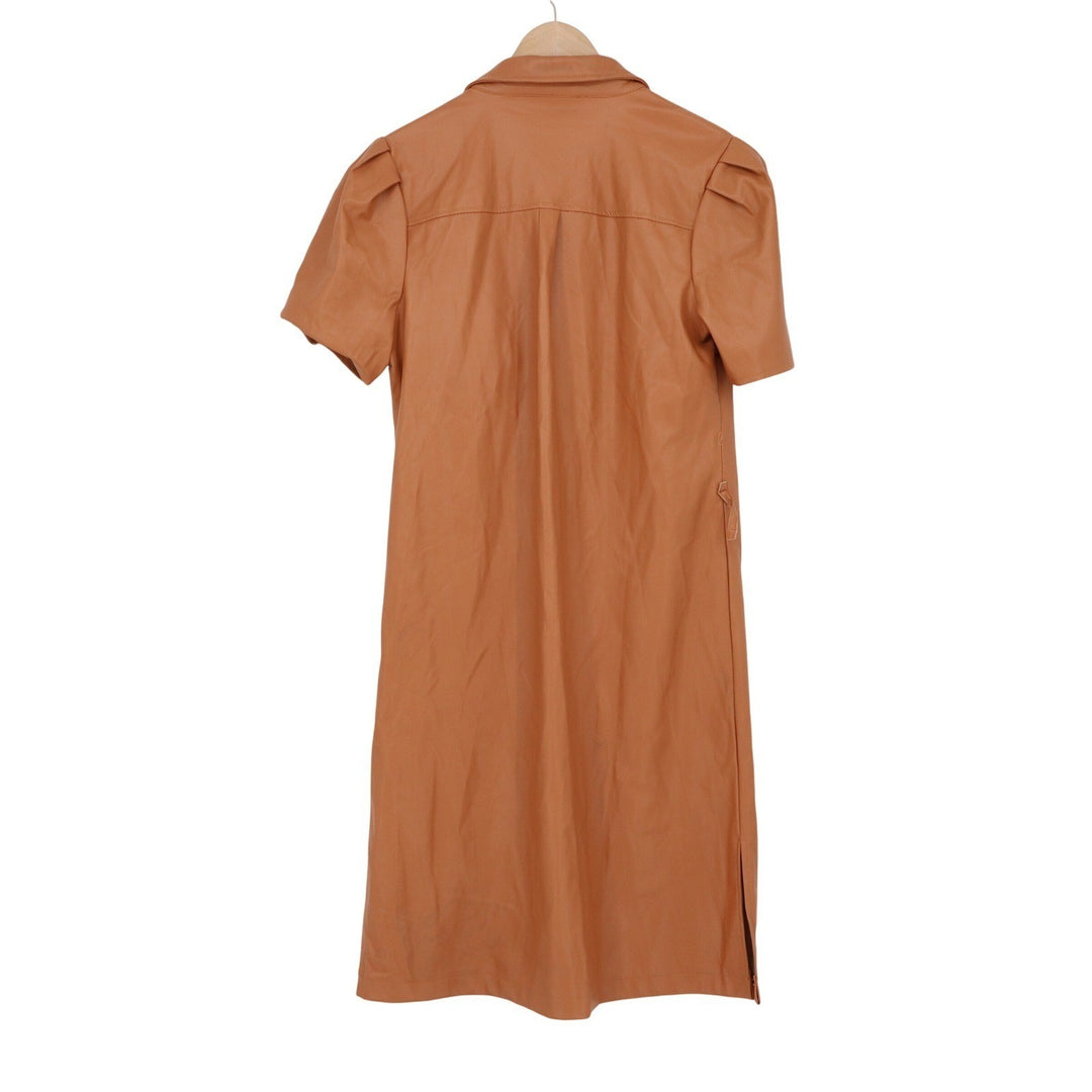 Marc New York Tan Faux Leather Button Front Shirt Dress