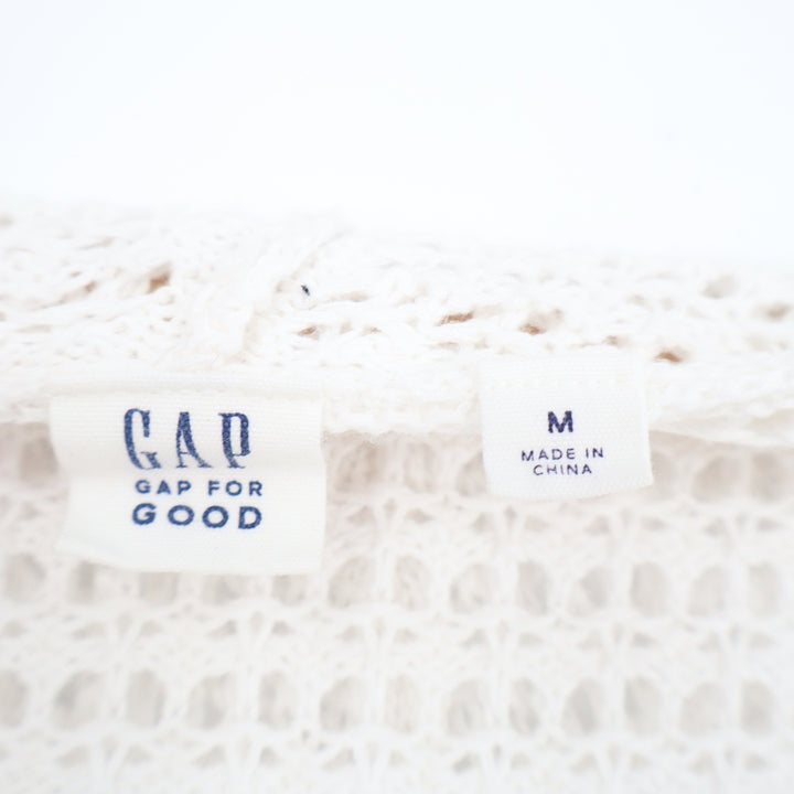 Gap For Good Mens White Crochet Knit Hooded Open Front Cardigan Sweater M