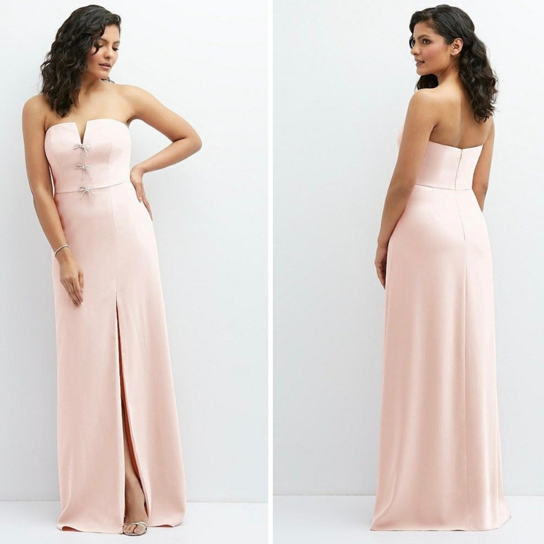 After Six Strapless Notch-Neck Crepe A-Line Dress With Rhinestone Bows Size 16