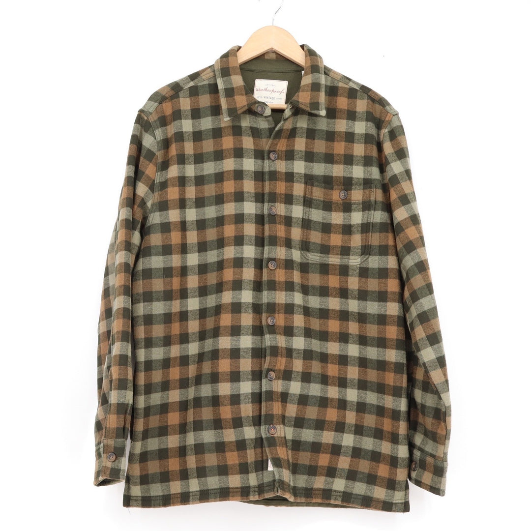 Weatherproof Vintage Mens Plaid Button Down Shirt Olive Green Brown Size M