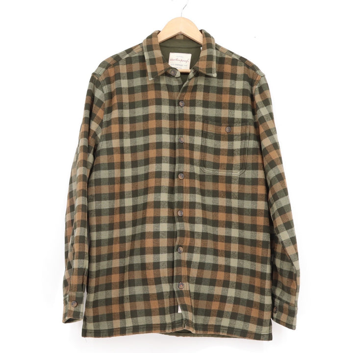 Weatherproof Vintage Mens Plaid Button Down Shirt Olive Green Brown Size M