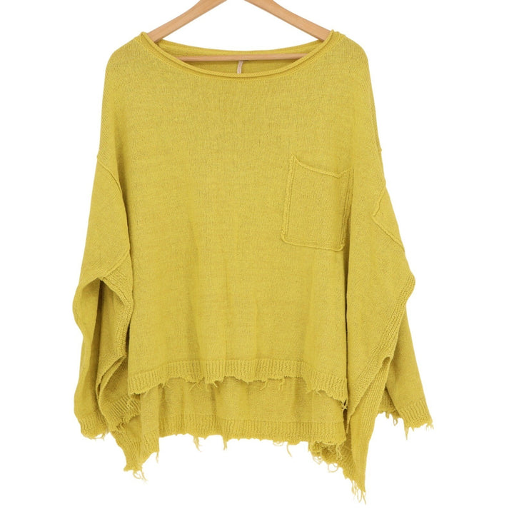Free People Prism Sweater Women Medium Lemon Yellow Tight Knit Raw Hem Oversized