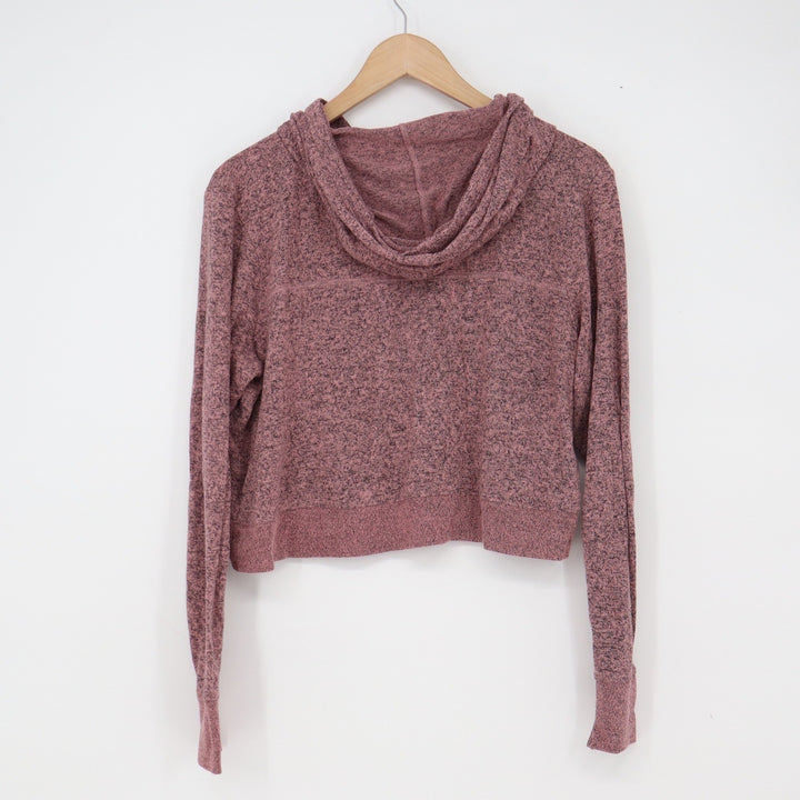Out From Under Hoodie Women L Henley Mauve Space-Dye Cropped Pullover Excellent