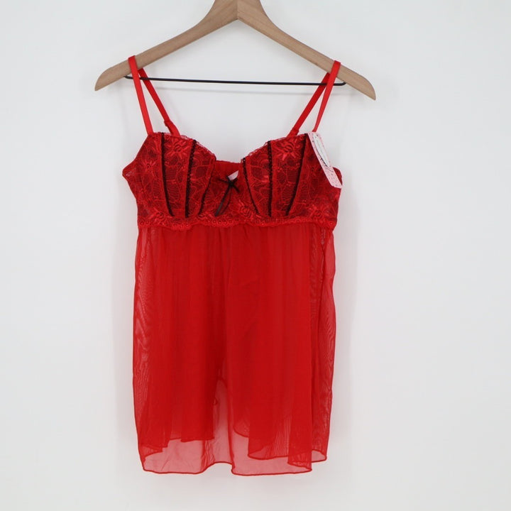 Jezebel Felina Wish Babydoll Lingerie Womens Large Red Sheer Adjustable Strap