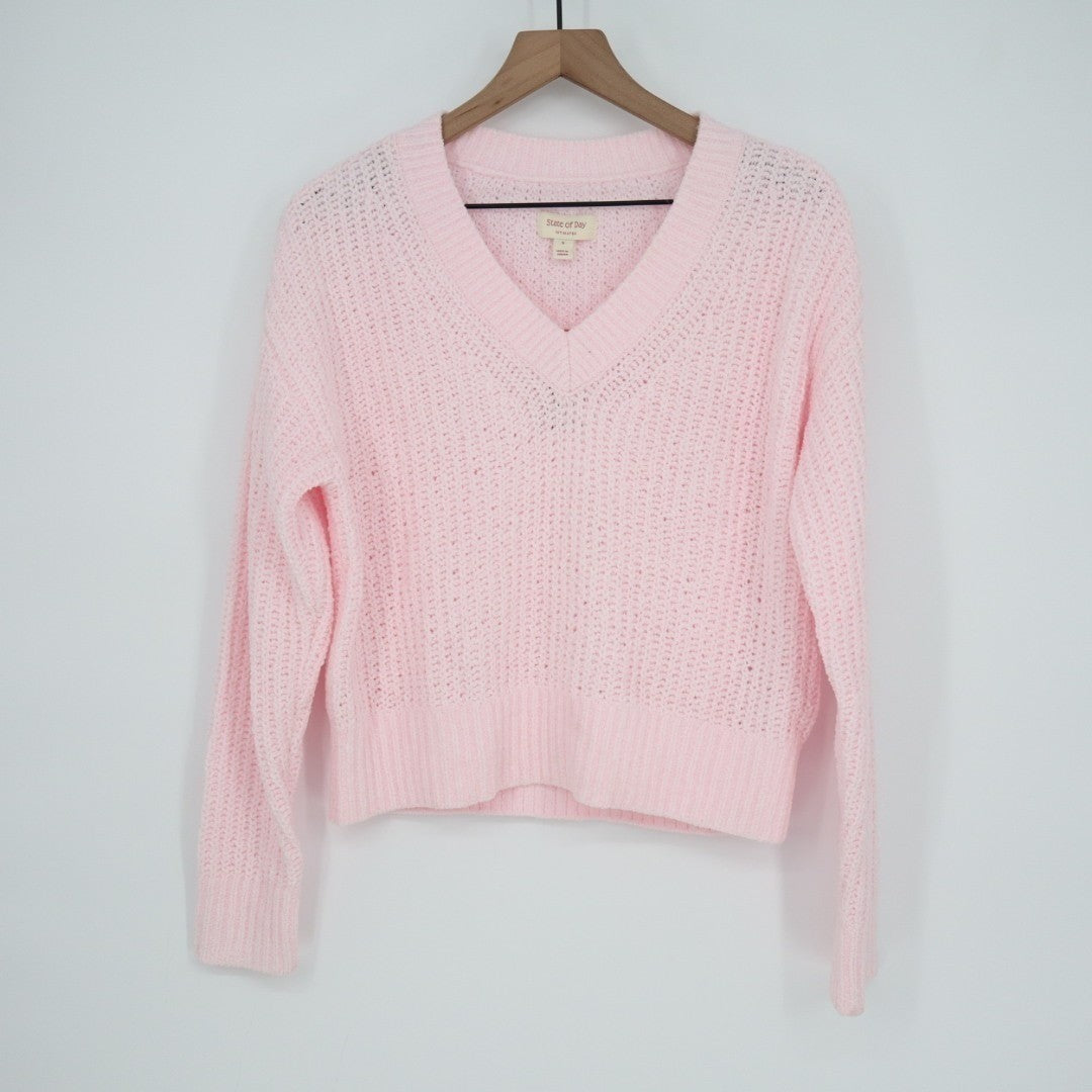 State of Day Intimates Pajama Top Womens Small Baby Pink Waffle Knit Sleepwear