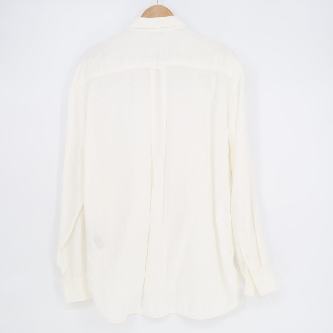 Athleta Shirt Womens Medium White Linen Long Sleeve Spread Collar Button Up