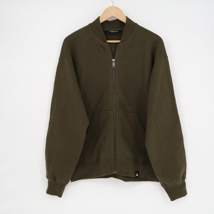 American Giant Bomber Jacket Mens Small Green Logo Fleece Lined Cotton Full Zip