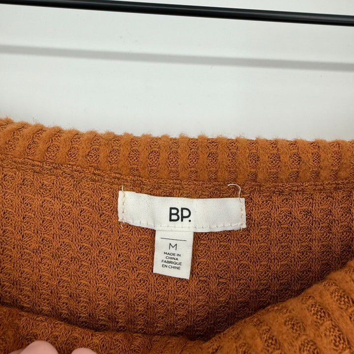 Nordstrom BP. Top Womens Medium Rust Umber Waffle Knit Off the Shoulder Stretch