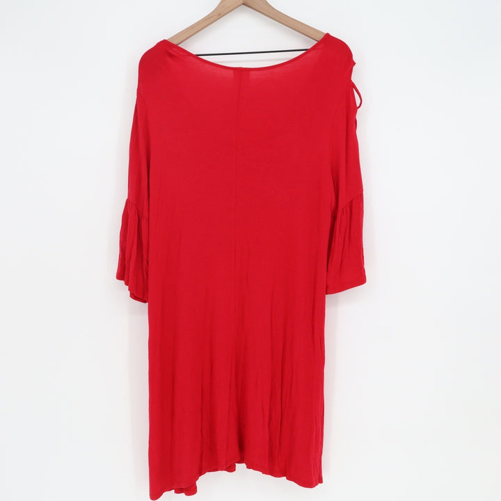 naif Tunic Dress Womens 2X Red Cold Shoulder Bell Sleeve Excellent